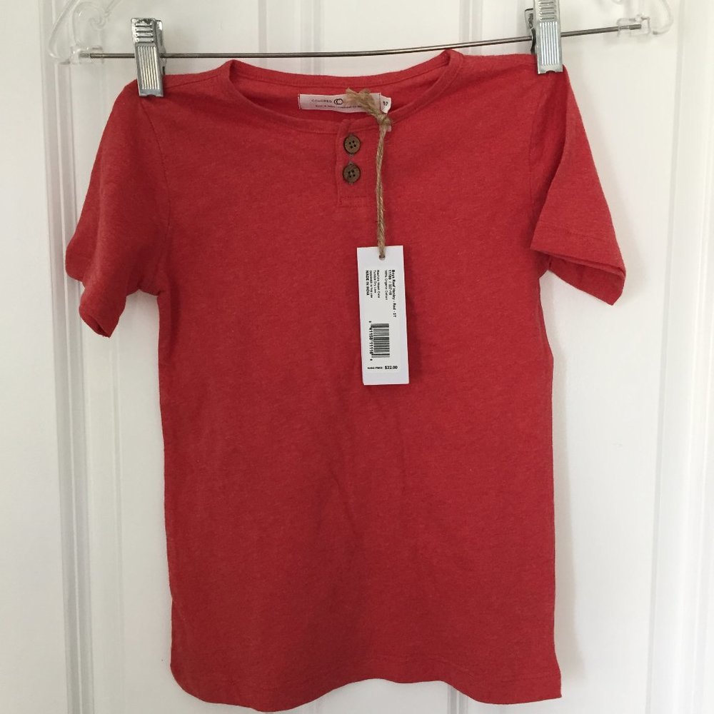 Boys Reef Henley Colored Organics Tshirt Red 5T